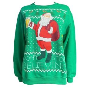 Jerzees NuBlend Santa Claus Ugly Christmas Holiday HOHO Sweatshirt Green Women M